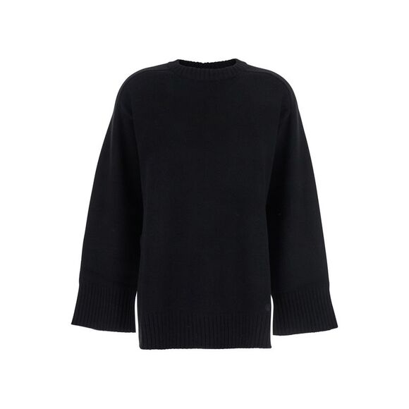 Loulou De Saison Women Black Crew Neck Sweater With Knitted Design In Wool Woman